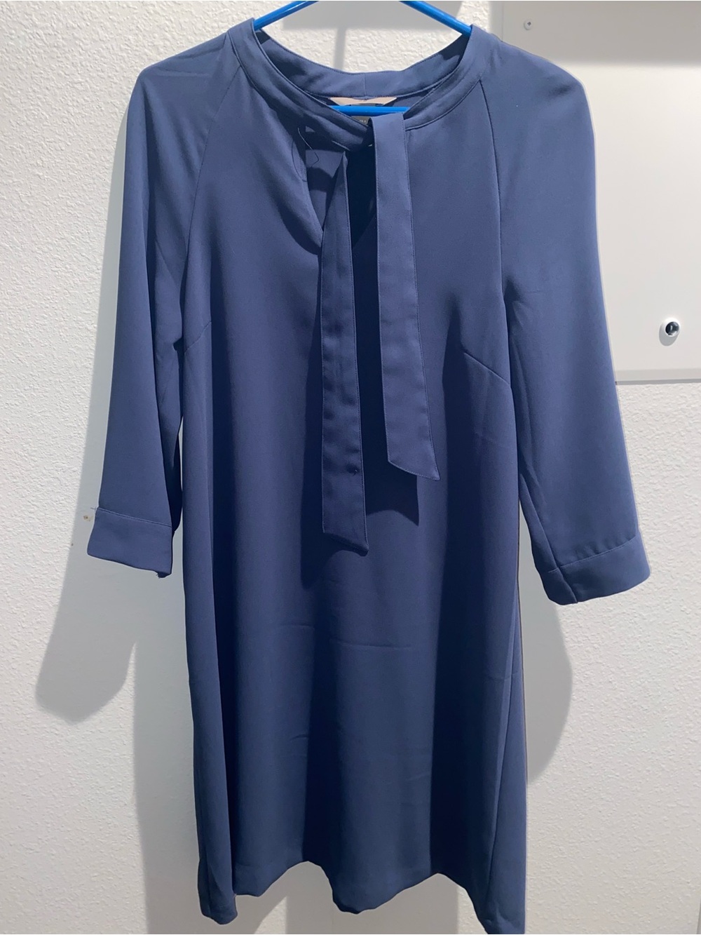 H&M Navy Tie-Front Long-Sleeve Shift Dress